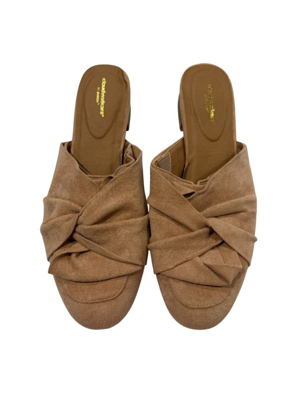 NWOT Cloudwalkers By Avenue Tan Suede Knot Slip-On Mules Size 13W NEW